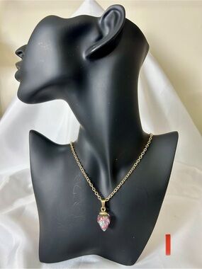 Lovely Gold Tone Crystal Filled Glass Pendant Measures 18”